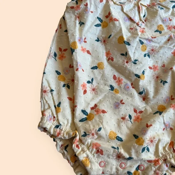 Baby Cat & Jack Cream All Over Floral Print One Piece Ruffle Detail Size 12 Mon - Picture 3 of 6